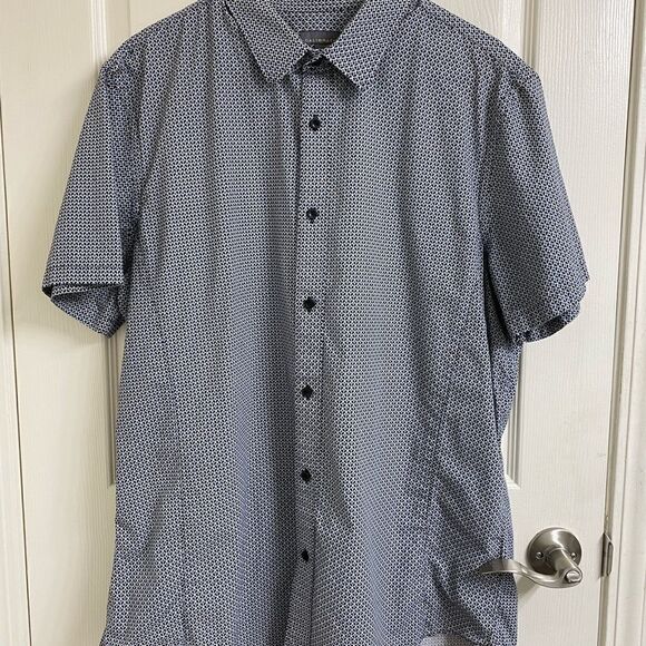💼Mens Casual Short Sleeve Shirt by Calibrate. Geometric Pattern, Blue. XL - Picture 5 of 6
